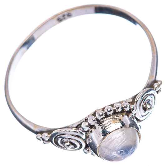 925 sterling silver moonstone ring with spiral bezel and round opalescent stone on band