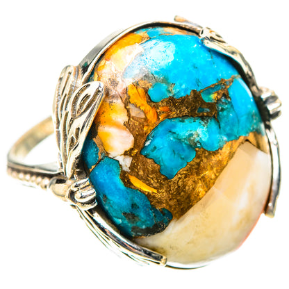 Turquoise oval stone 925 sterling silver ring with ornate leaf split shank