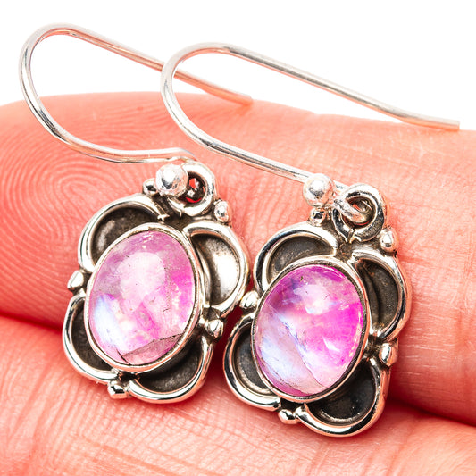 Pink Moonstone Earrings 1" (.925 Sterling Silver)