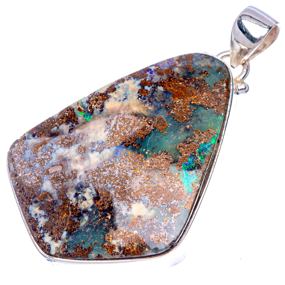 Teardrop boulder opal pendant, polished 925 sterling silver bezel and bail
