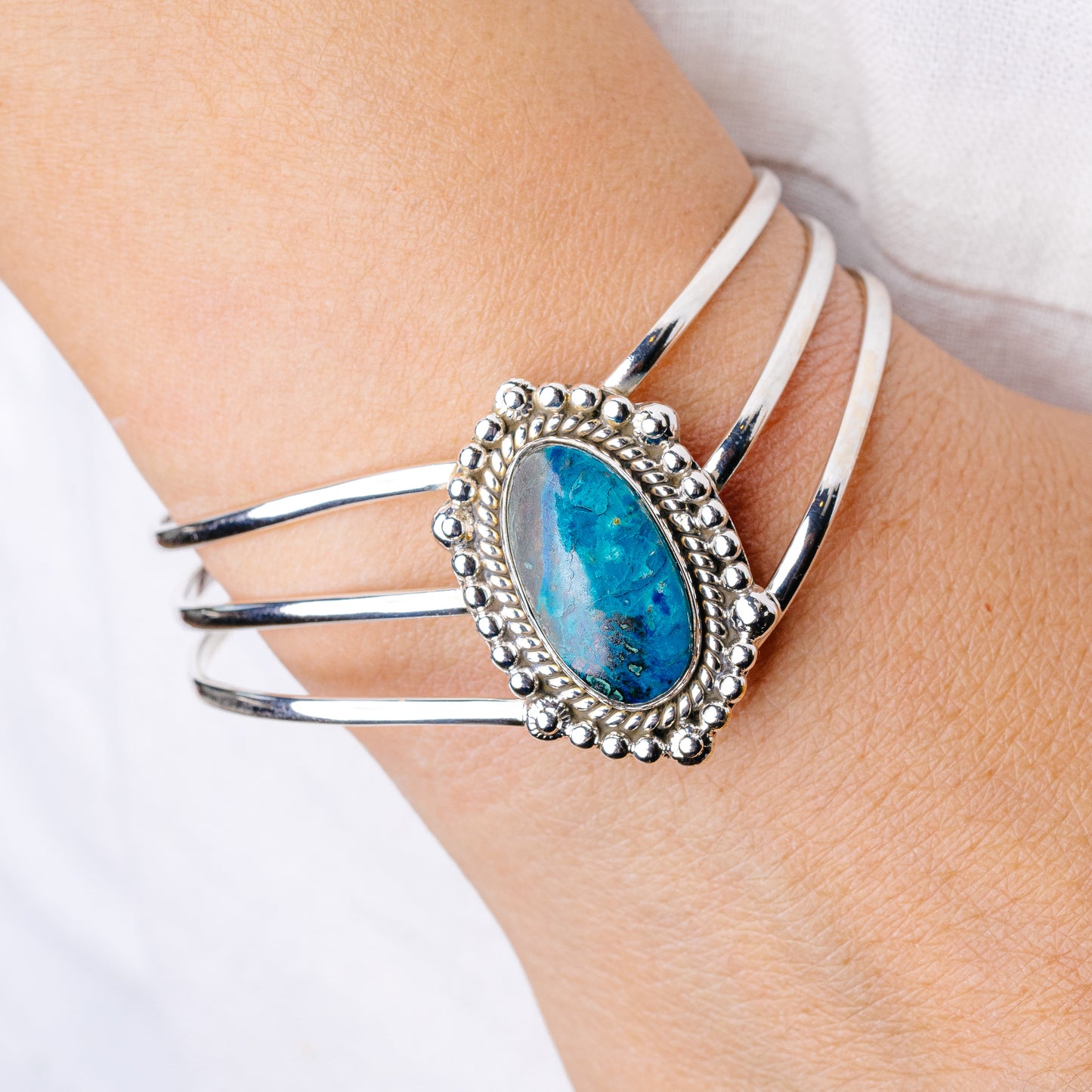 Shattuckite Cuff Bracelet Adjustable (925 Sterling Silver) B90415