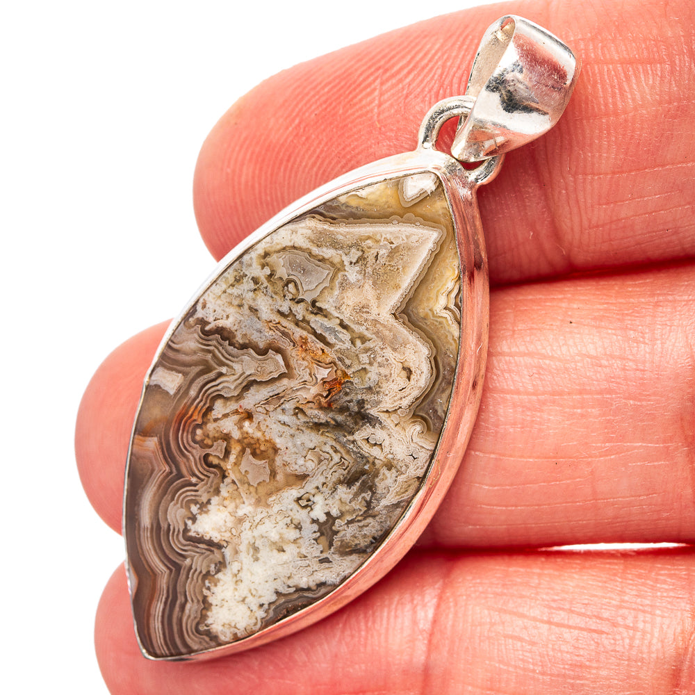 Laguna Lace Agate Pendant 1 7/8" (.925 Sterling Silver)