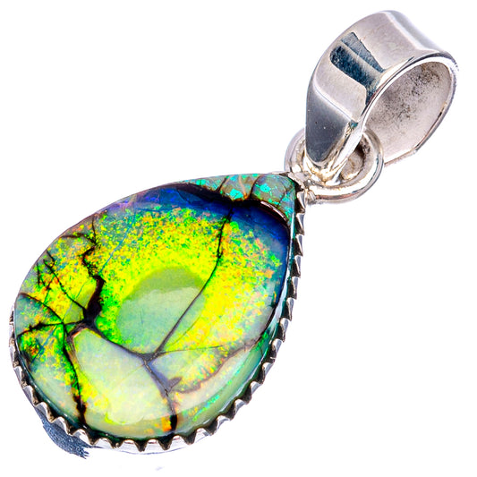 Sterling silver opal pendant with oval cabochon in green-blue rainbow, scalloped bezel and loop top