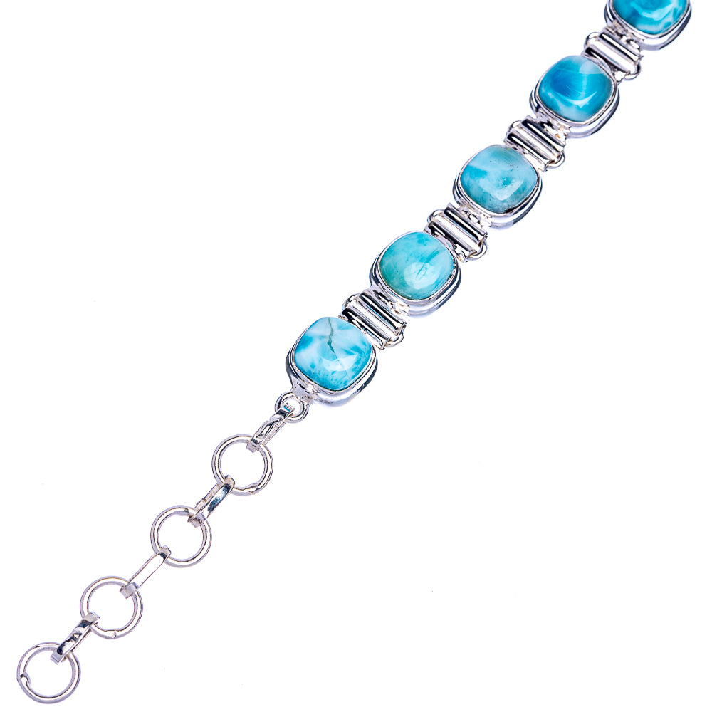 Larimar gemstone bracelet with oval larimar beads and linked 925 sterling silver clasp