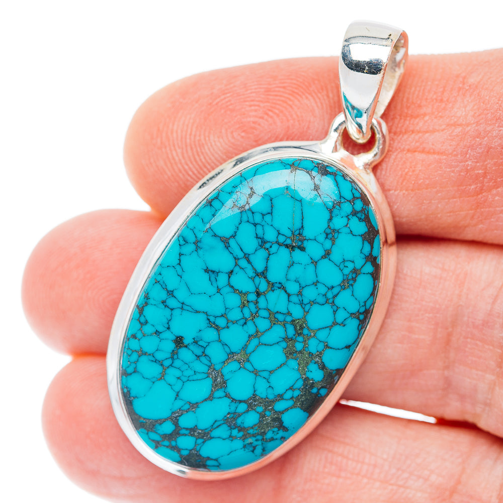 Premium Tibetan Turquoise Pendant 1 1/2" (.925 Sterling Silver)