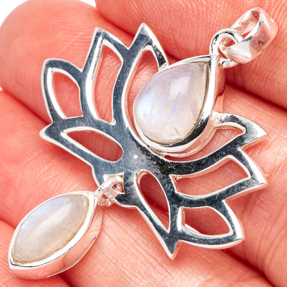 Rainbow Moonstone Lotus Dainty Pendant 1 5/8" (925 Sterling Silver) P43564