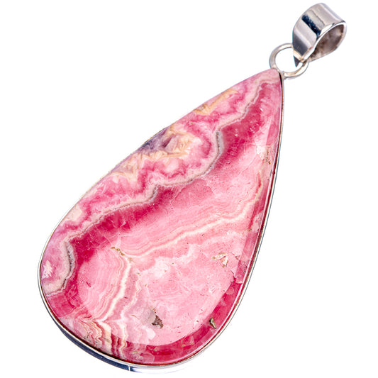Rhodochrosite teardrop pendant in .925 sterling silver with pink stone and bail