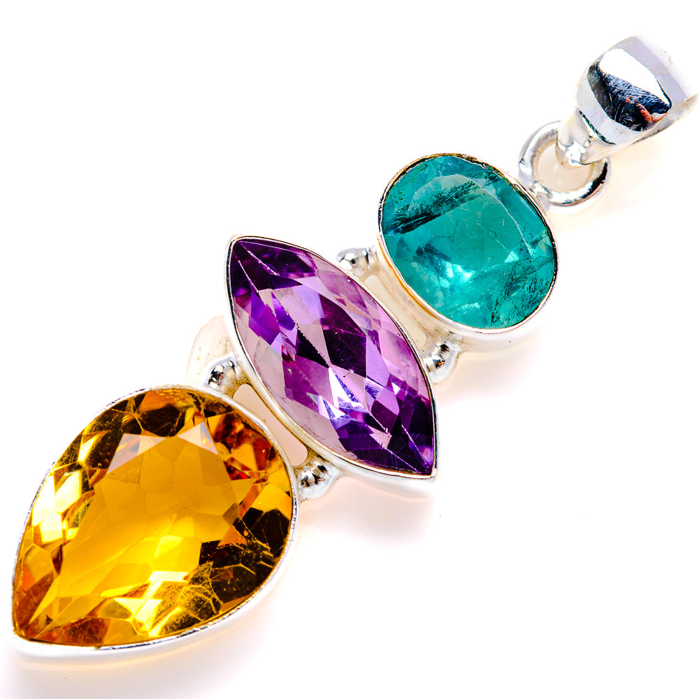 Teardrop gemstone pendant in sterling silver with orange, purple, green faceted stones