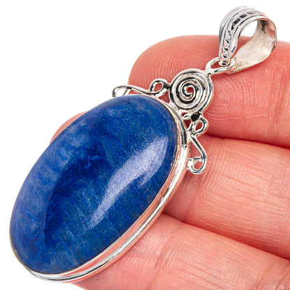 Blue Quartz Palm Stone Pendant 2" (925 Sterling Silver) P40747