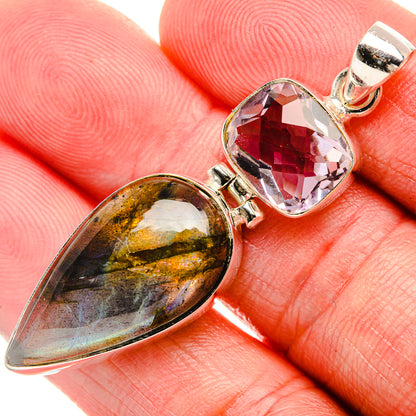 Labradorite, Amethyst 925 Sterling Silver Pendant 2" (925 Sterling Silver) PD38283