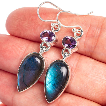 Labradorite, Amethyst Earrings 1 3/4" (925 Sterling Silver) E433030