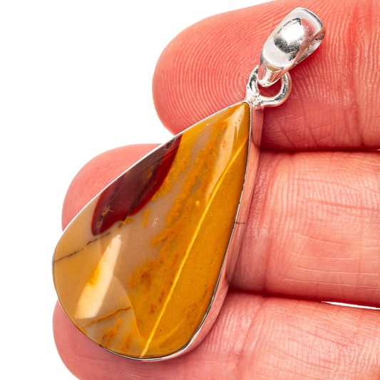 Teardrop mookaite stone pendant in amber and red with polished .925 sterling silver bail