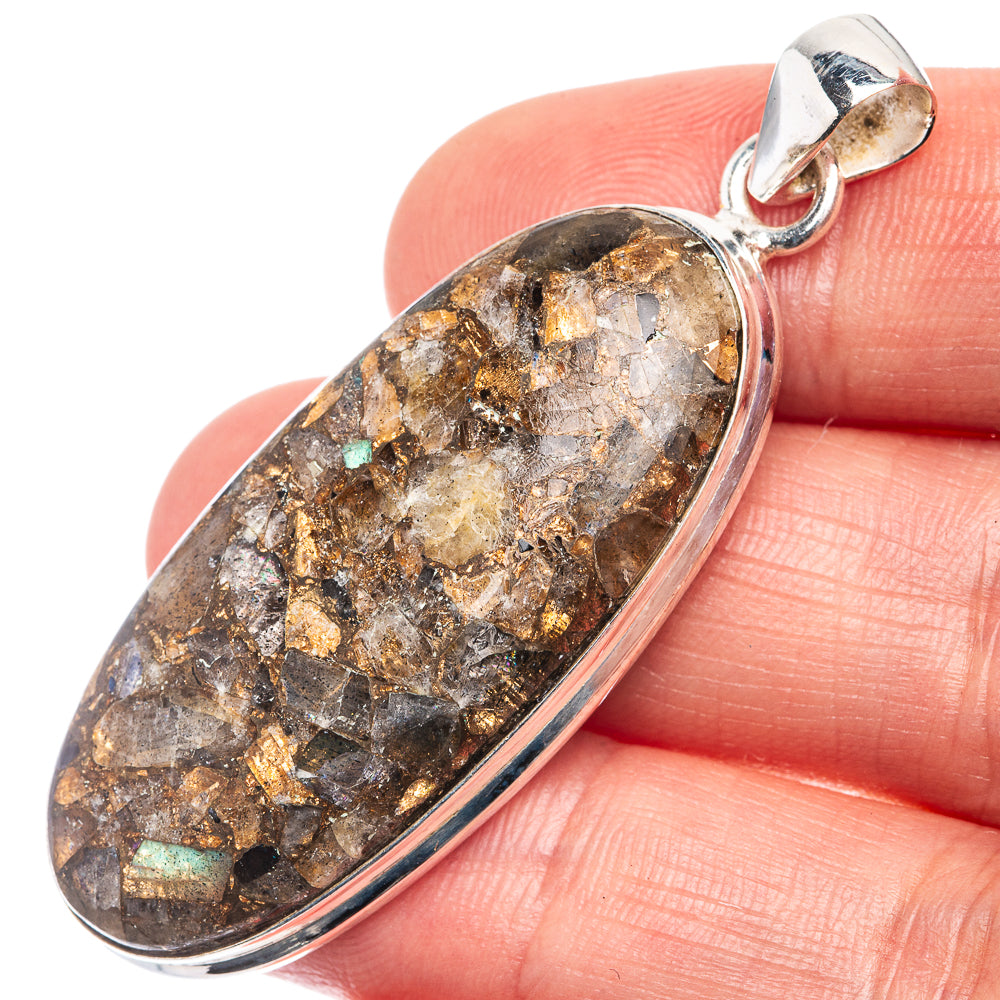 Copper Composite Rainbow Moonstone Pendant 2 1/8" (925 Sterling Silver) P39237
