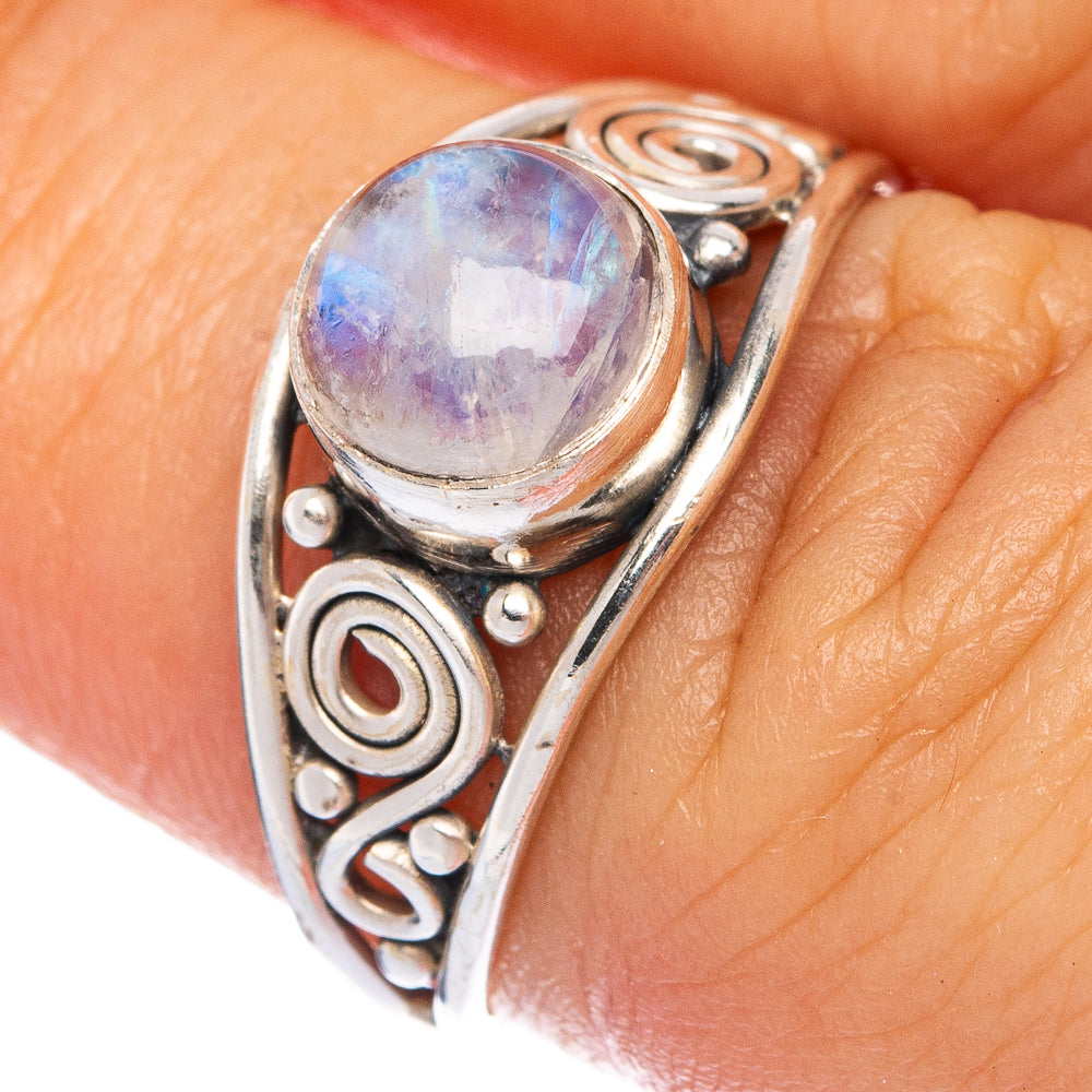 Rainbow Moonstone Dainty Ring Size 6.5 (925 Sterling Silver) R145636