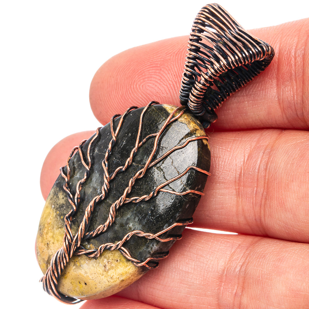 Bumblebee Jasper Tree of Life Pendant 2 1/8" (Oxidized Copper)