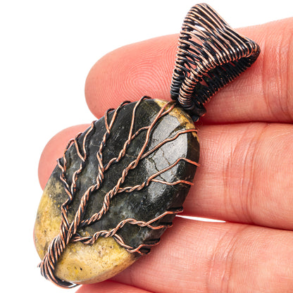 Bumblebee Jasper Tree of Life Pendant 2 1/8" (Oxidized Copper)