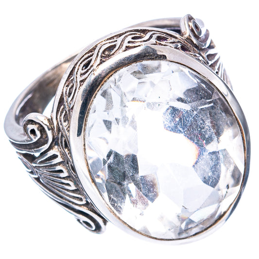 Sterling silver oval quartz ring, clear stone in detailed filigree bezel