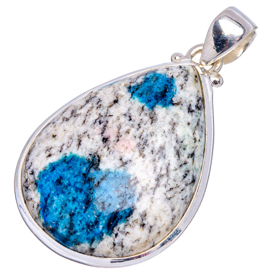 K2 blue azurite teardrop pendant bezel with .925 sterling silver bail, front view