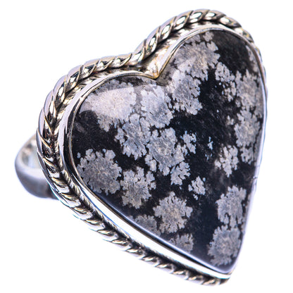 Large Snowflake Obsidian 925 Sterling Silver Ring Size 6.25