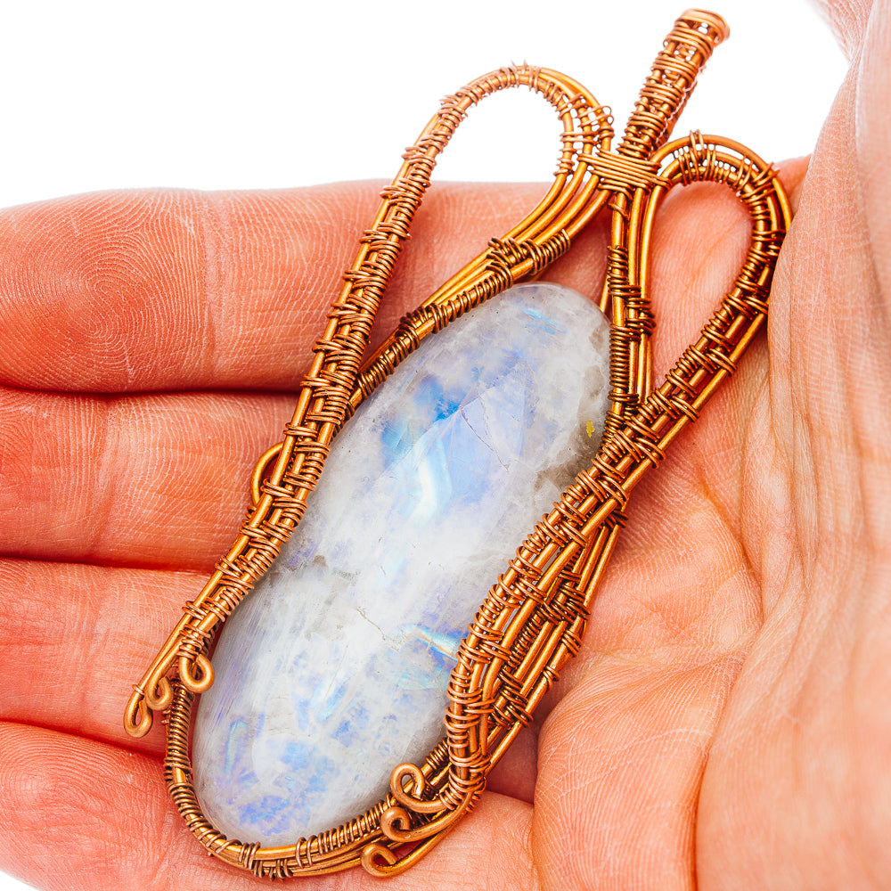 Rainbow Moonstone Wire Wrap Pendant 3 1/4" (Copper)