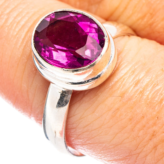 Sterling silver ring with faceted pink fluorite gemstone, domed bezel