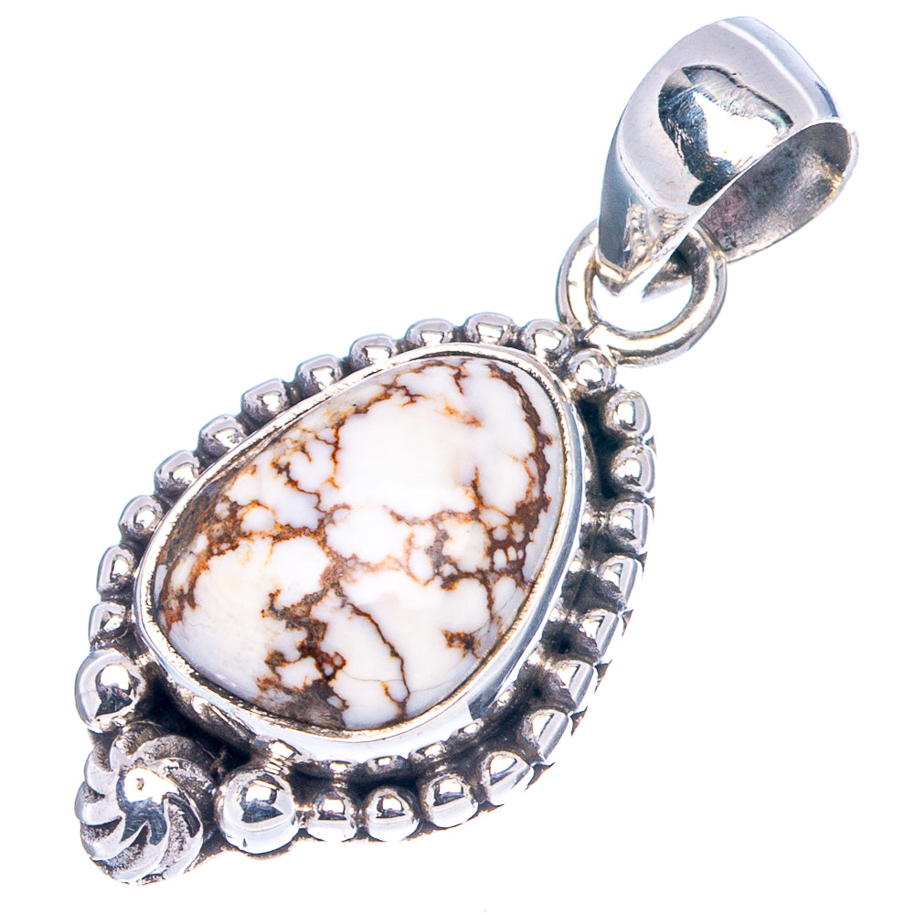 Sterling silver oval pendant with wild horse jasper cabochon and ornate bezel