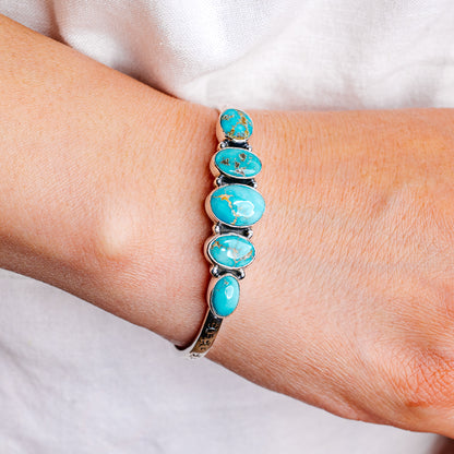Emerald Valley Turquoise Cuff Bracelet Adjustable (.925 Sterling Silver)