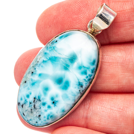 Larimar oval cabochon pendant in .925 sterling silver, top bail visible