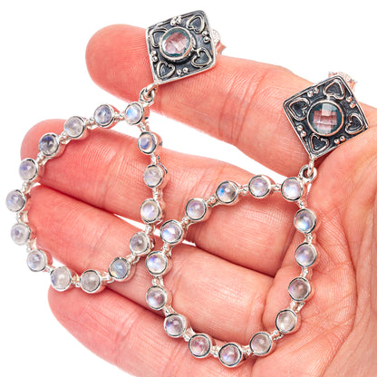 Signature Blue Topaz, Rainbow Moonstone Earrings 2 5/8" (925 Sterling Silver) E1354