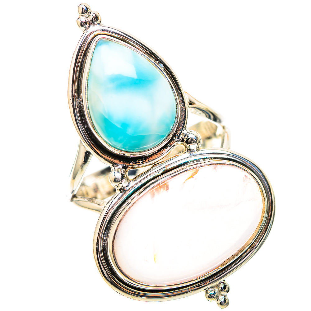 Large Rose Quartz, Larimar 925 Sterling Silver Ring Size 8.75 (925 Sterling Silver) RING139640