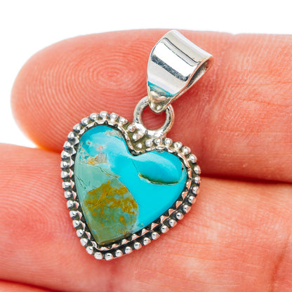 Exclusive Southwestern Style Kingman Turquoise Heart Pendant 1 1/8" (.925 Sterling Silver)