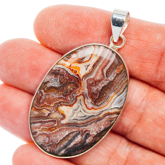 Premium Crazy Lace Agate Pendant 1 7/8" (.925 Sterling Silver)