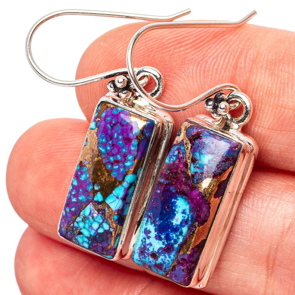 Purple Copper Turquoise Earrings 1 1/2" (.925 Sterling Silver)