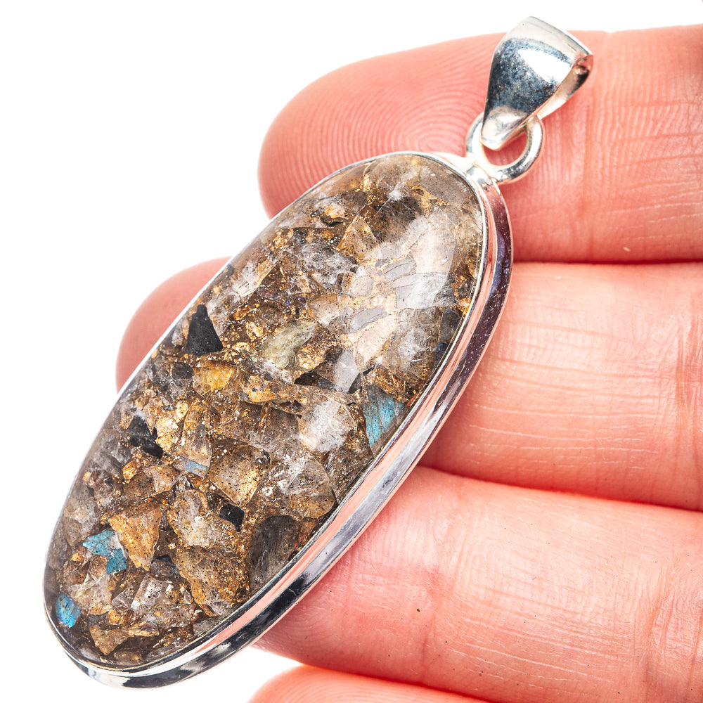 Copper Composite Rainbow Moonstone Pendant 2 1/8" (925 Sterling Silver) P39195