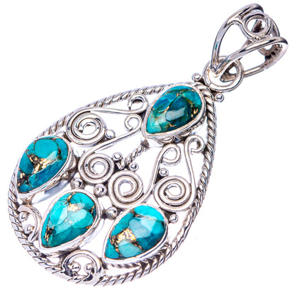 Blue Copper Composite Turquoise Pendant 1 5/8" (925 Sterling Silver) P41103