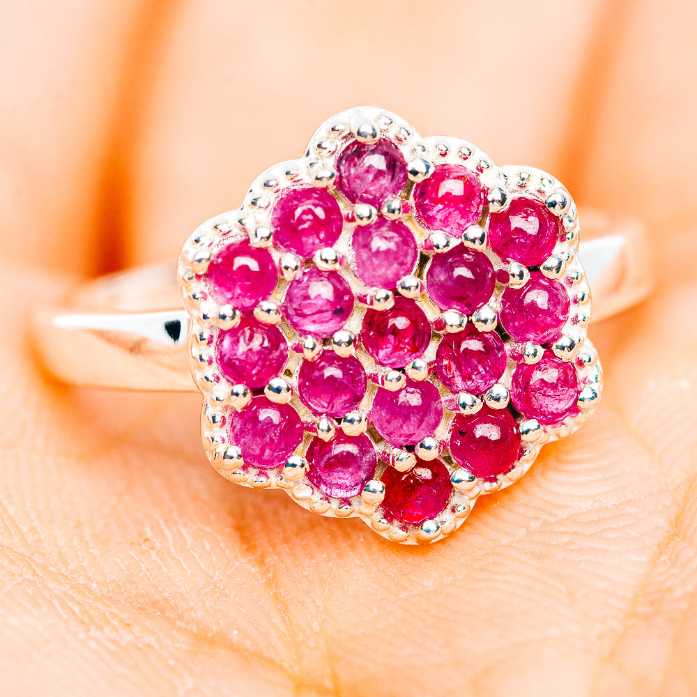 Premium Burmese Ruby Flower Cluster Ring Size 8.25 (.925 Sterling Silver)
