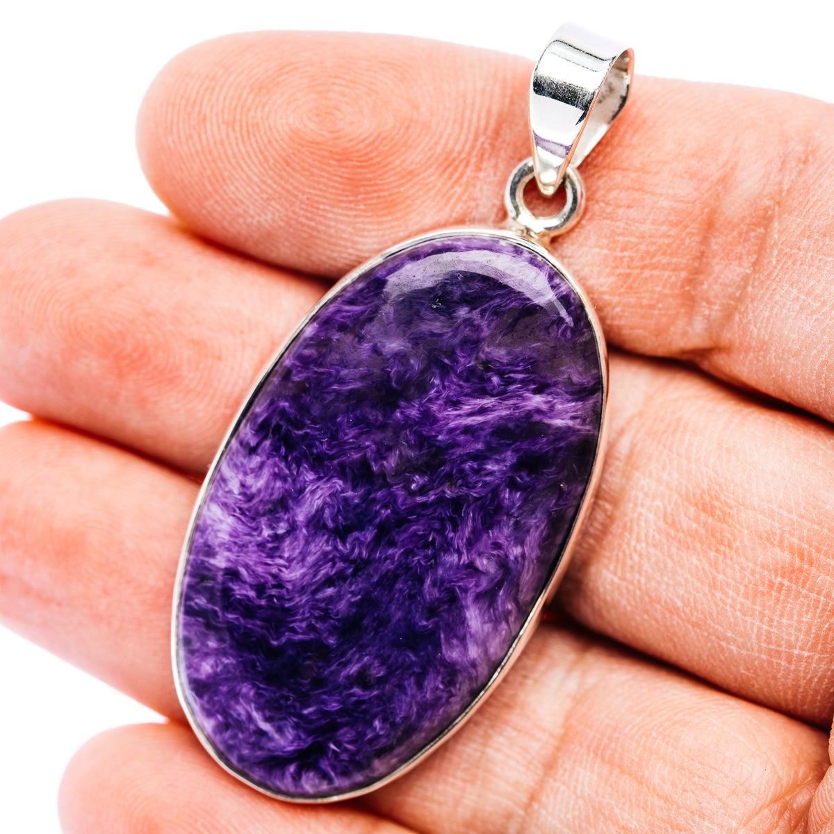 Premium AAA Charoite Pendant 2 1/8" (.925 Sterling Silver)