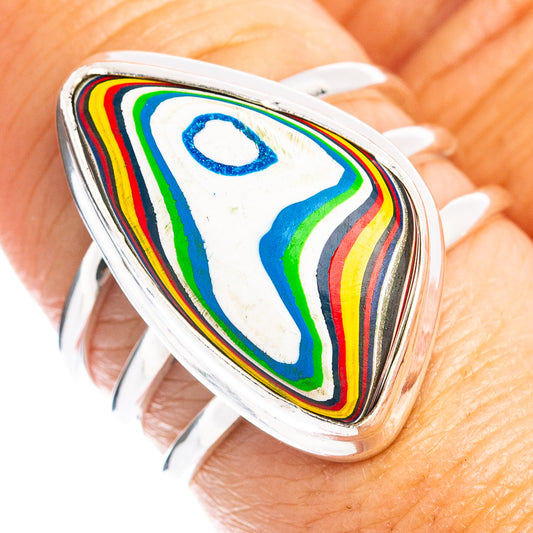 Sterling silver ring with teardrop multicolor striped stone inlay
