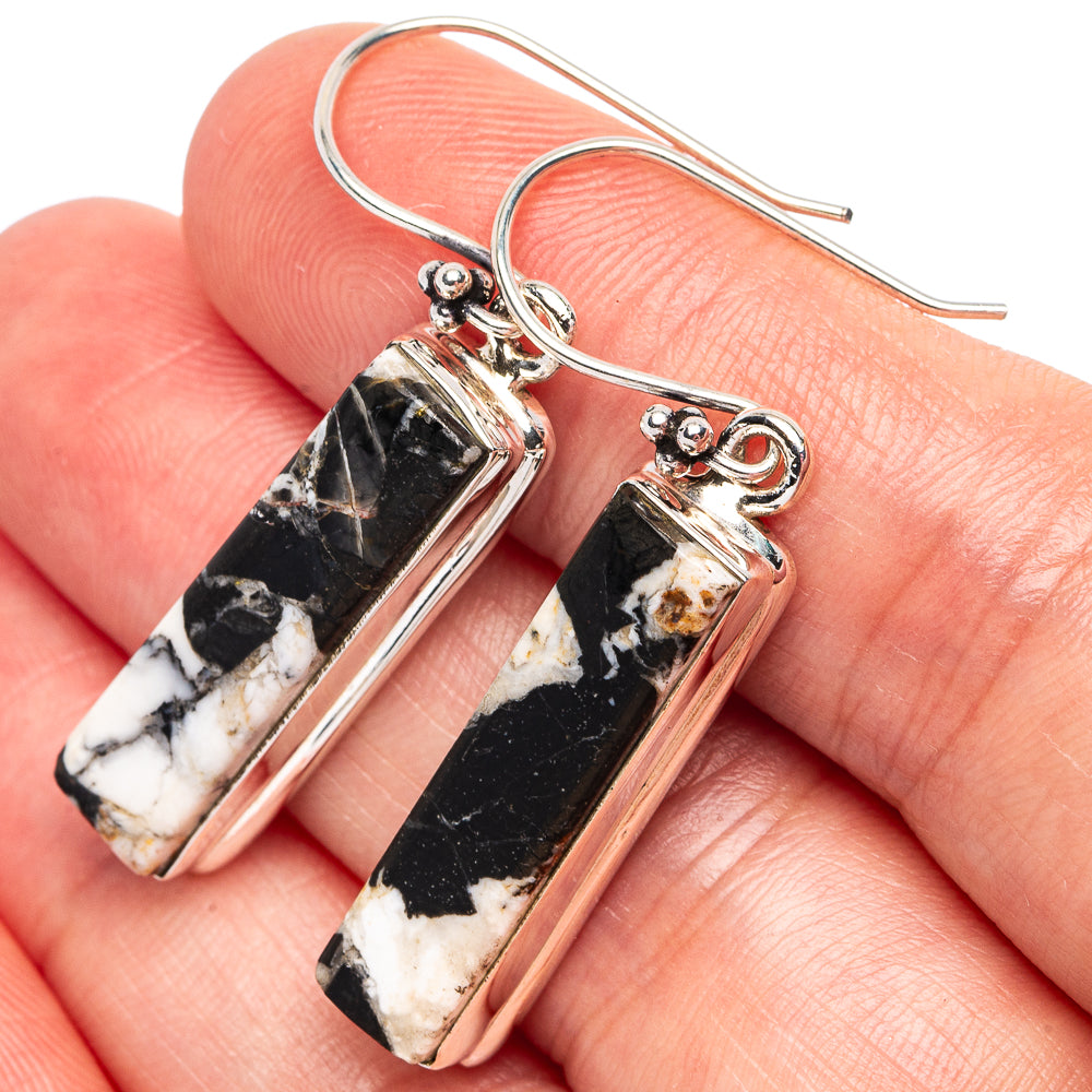 Sterling silver buffalo turquoise drop earrings, rectangular black and white stone drops