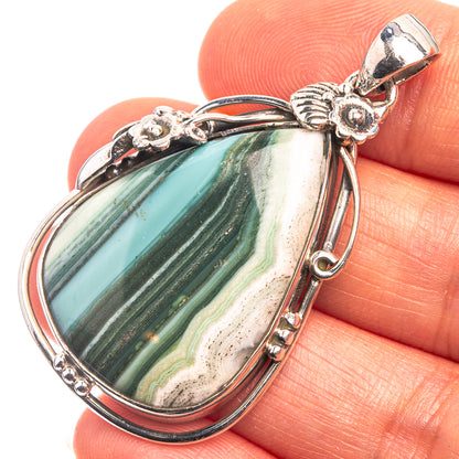 Green Botswana Agate Pendant 1 7/8" (925 Sterling Silver) P38923