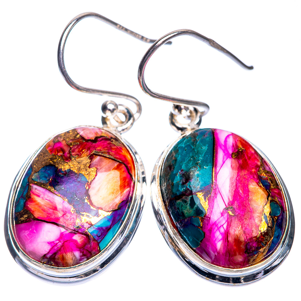Kingman Pink Dahlia Turquoise Earrings 1 3/8" (925 Sterling Silver) E432768