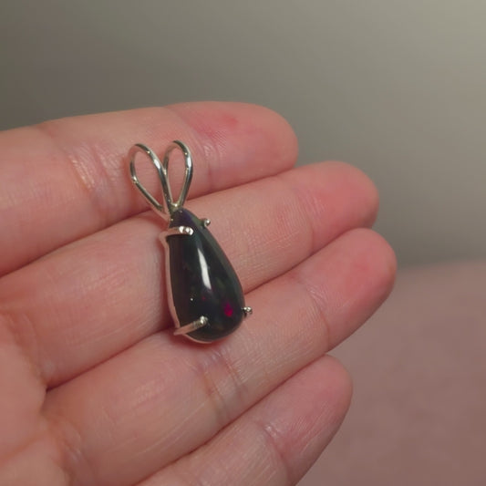 4.35ct Premium Black Ethiopian Opal Pendant 1" (.925 Sterling Silver)
