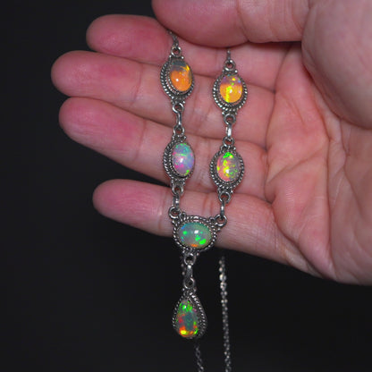 Southwestern Style Ethiopian Opal Necklace 18 to 20" (.925 Sterling Silver)
