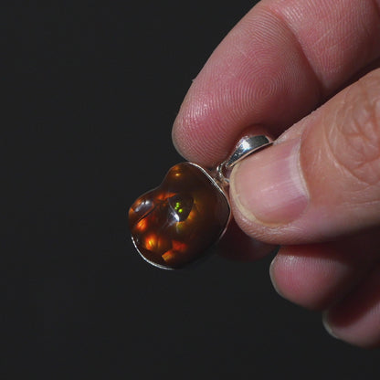 AAA Top Grade Mexican Fire Agate Pendant 1 1/8" (.925 Sterling Silver)