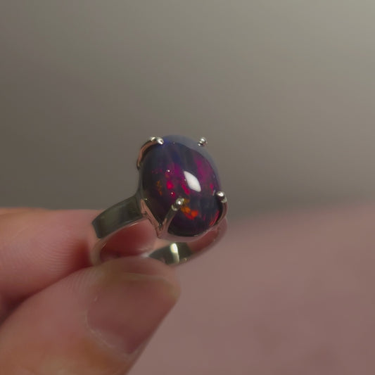 3ct Premium Black Ethiopian Opal Ring Size 6.5 Adjustable (.925 Sterling Silver)