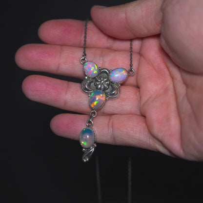 Southwestern Style Ethiopian Opal Necklace 16 to 18" (.925 Sterling Silver)