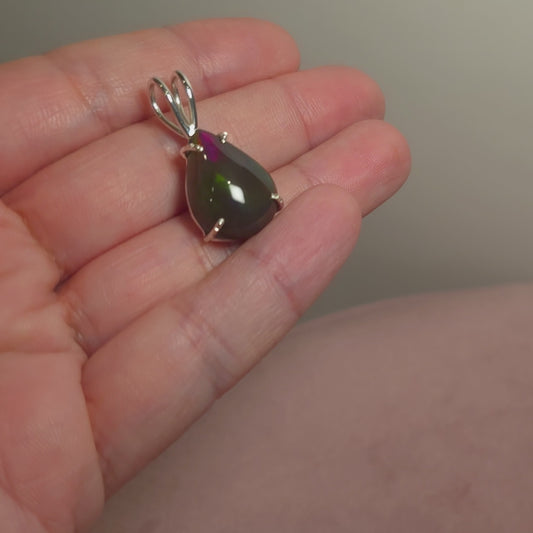7.6ct Premium Black Ethiopian Opal Pendant 1" (.925 Sterling Silver)