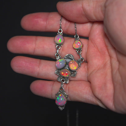 Southwestern Style Ethiopian Opal Necklace 18 to 20" (.925 Sterling Silver)