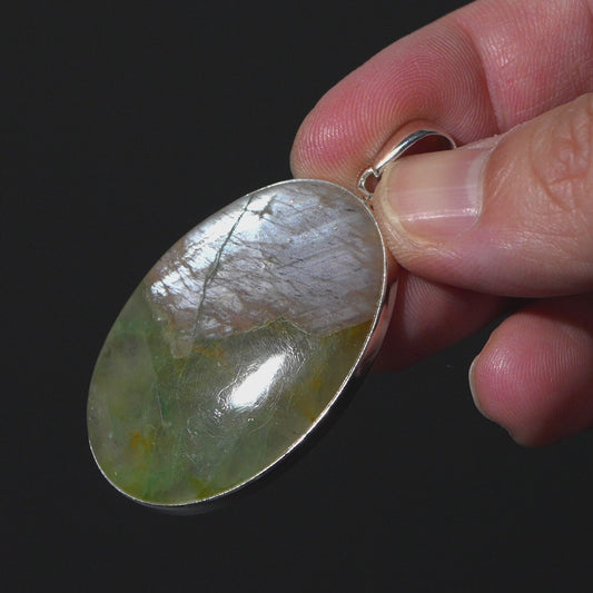 Moonstone in Chrysoprase Pendant 2 1/8" (.925 Sterling Silver)
