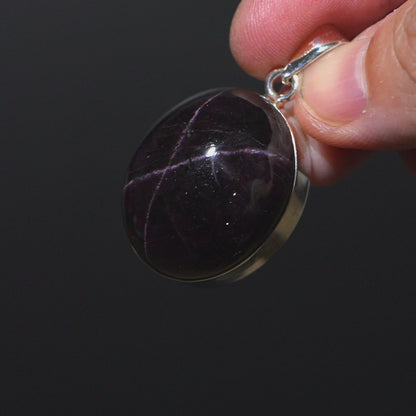 Star Garnet Pendant 1 3/4" (.925 Sterling Silver)